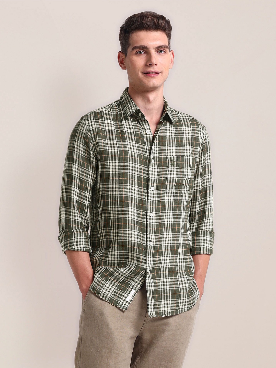 

U.S. Polo Assn. Men Tartan Checks Opaque Checked Casual Shirt, Green