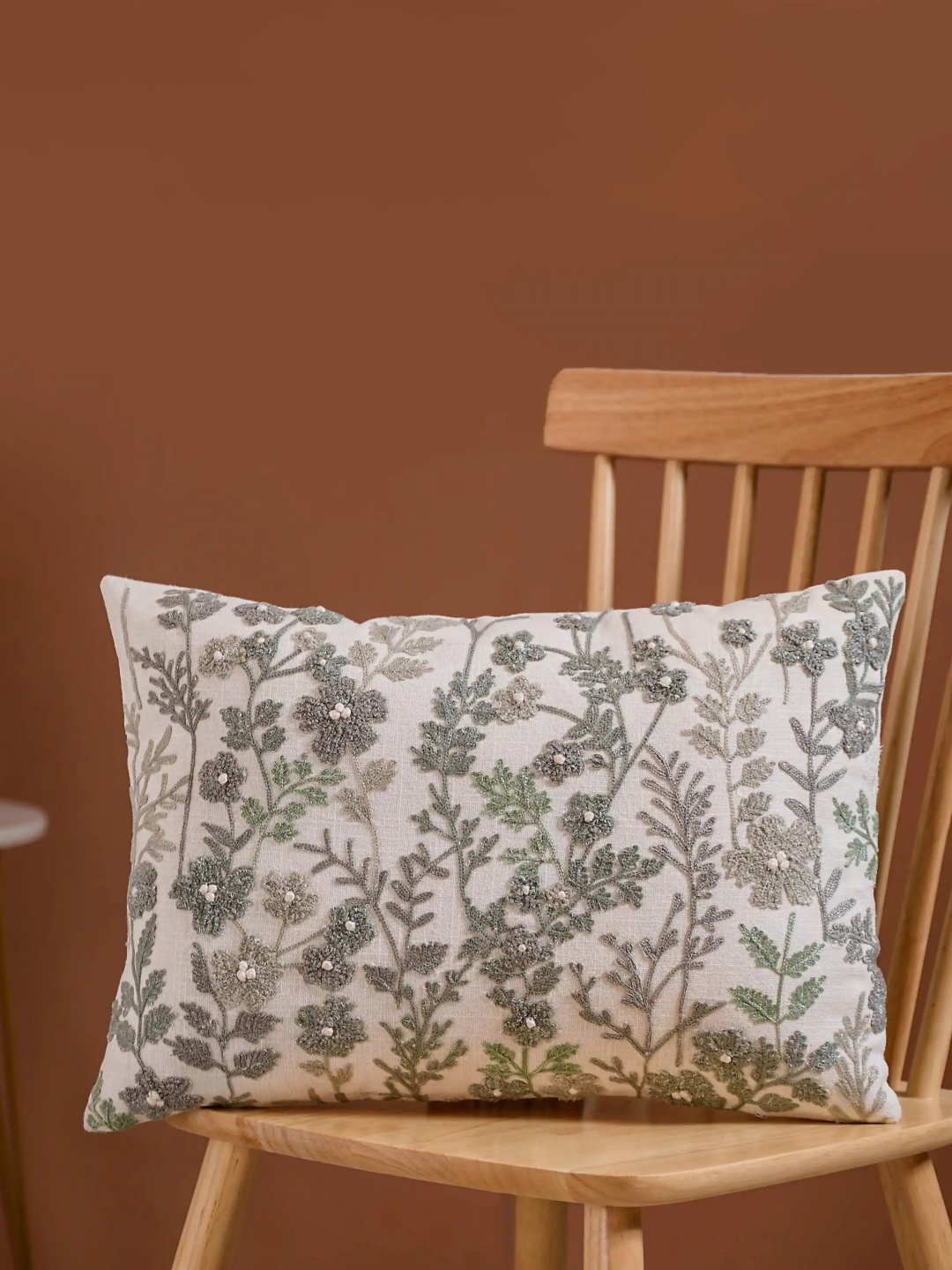 

Nestasia Off White & Grey Embroidered Cotton Rectangle Cushion Covers