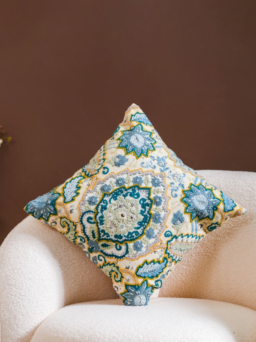 

Nestasia Blue & Beige Floral Square Cotton Cushion Covers