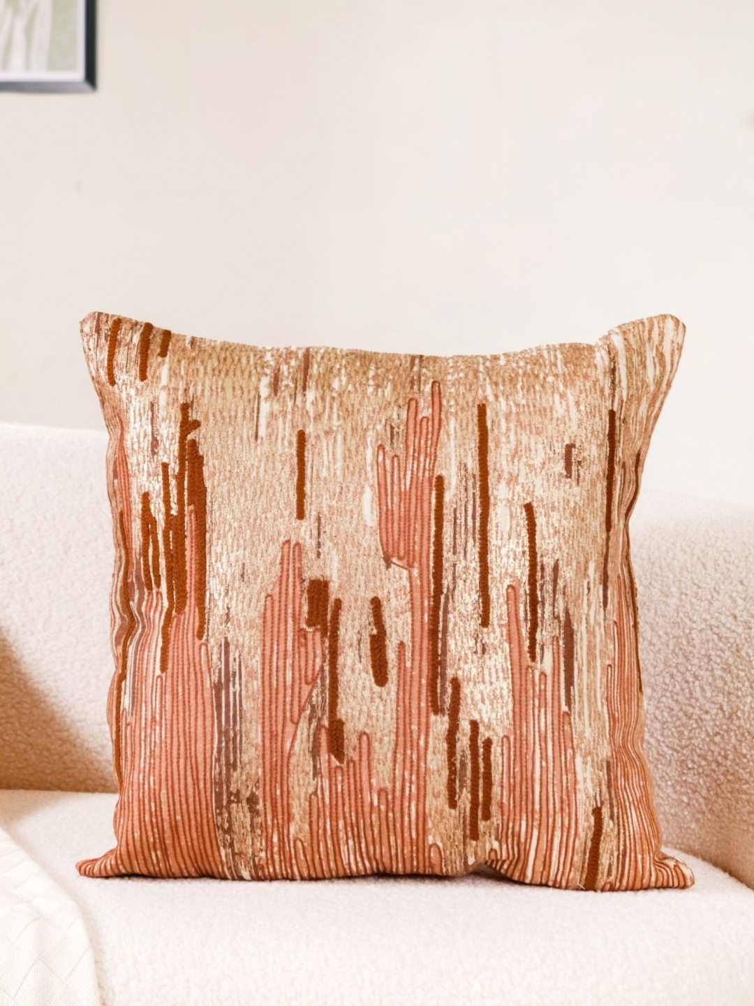

Nestasia Brown Abstract Square Cotton Cushion Cover