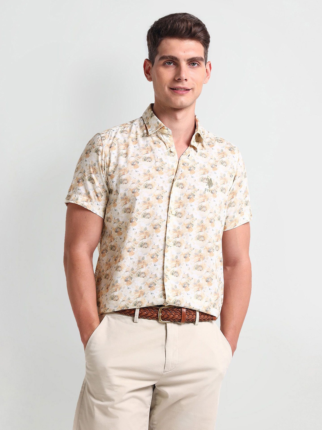 

U.S. Polo Assn. Denim Co. Men Slim Fit Floral Opaque Printed Casual Shirt, White