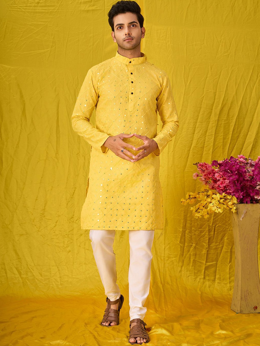 

Fashion FRICKS Men Kurta, Yellow
