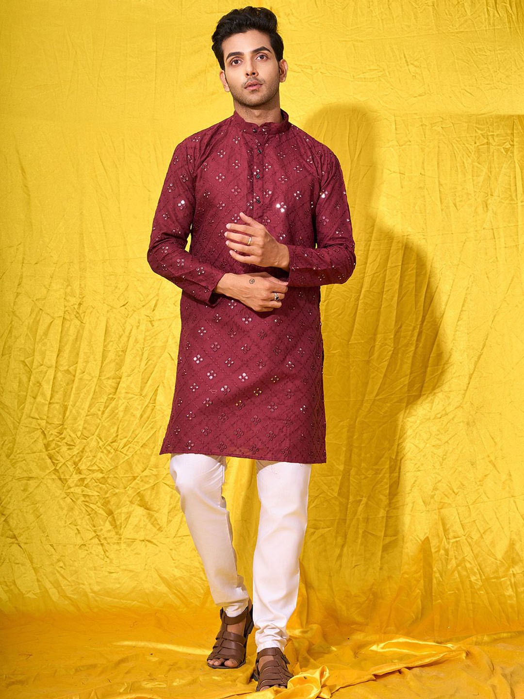 Fashion FRICKS Men Kurta, Maroon