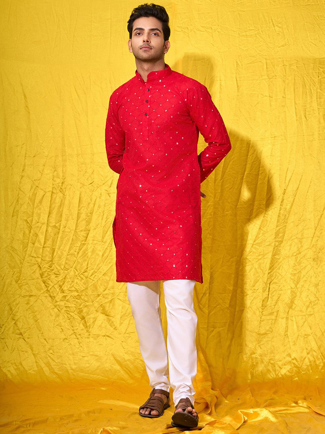 

Fashion FRICKS Men Ethnic Motifs Thread Work Kurta, Red
