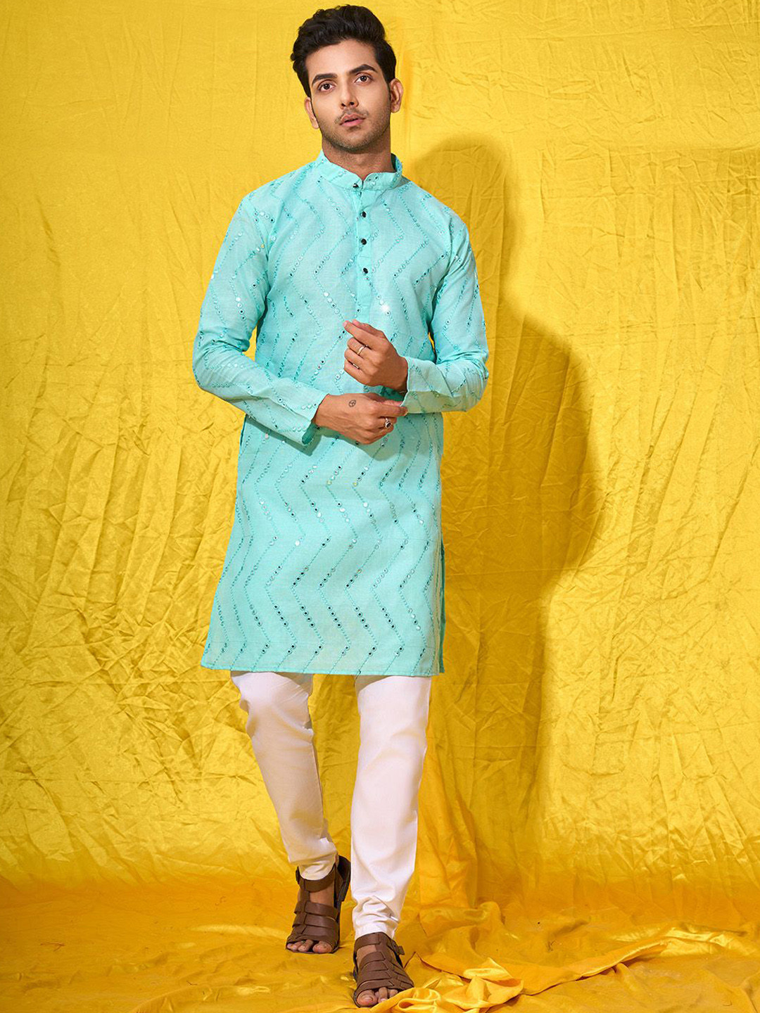 

Fashion FRICKS Men Anarkali Kurta, Sea green