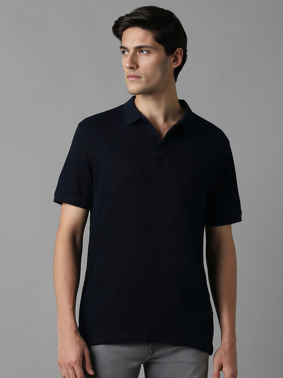 

Louis Philippe Jeans Men Nautical Polo Collar Slim Fit T-shirt, Navy blue