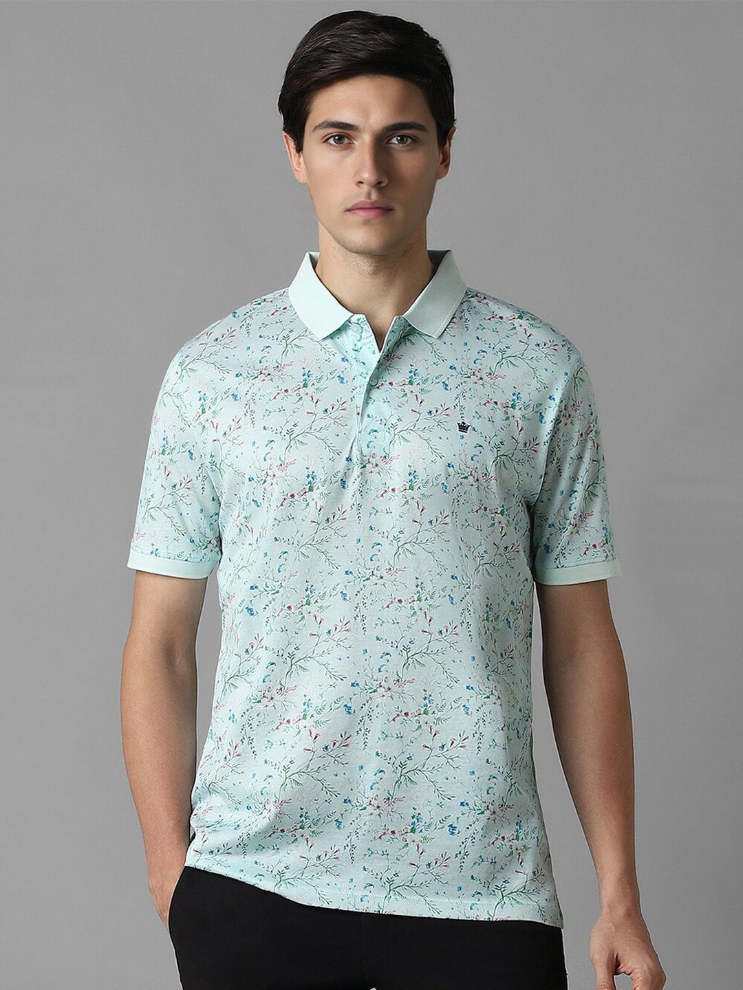 

Louis Philippe Jeans Men Polo Collar Printed Slim Fit Cotton T-shirt, Blue