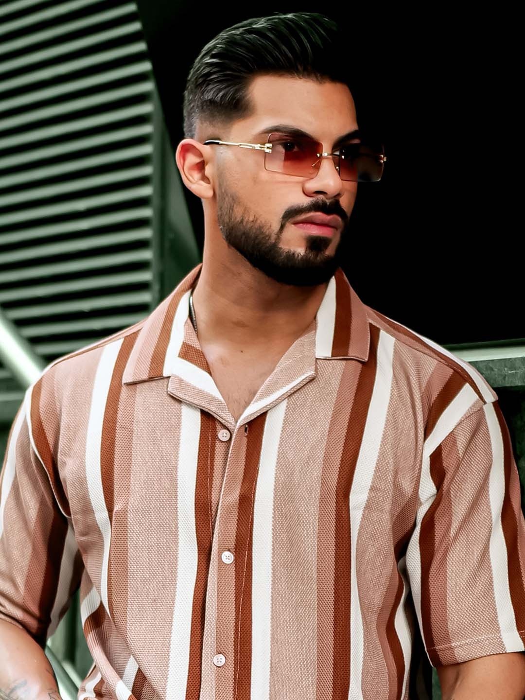 

Maniac Comfort Striped Oversized Casual Shirt, Brown