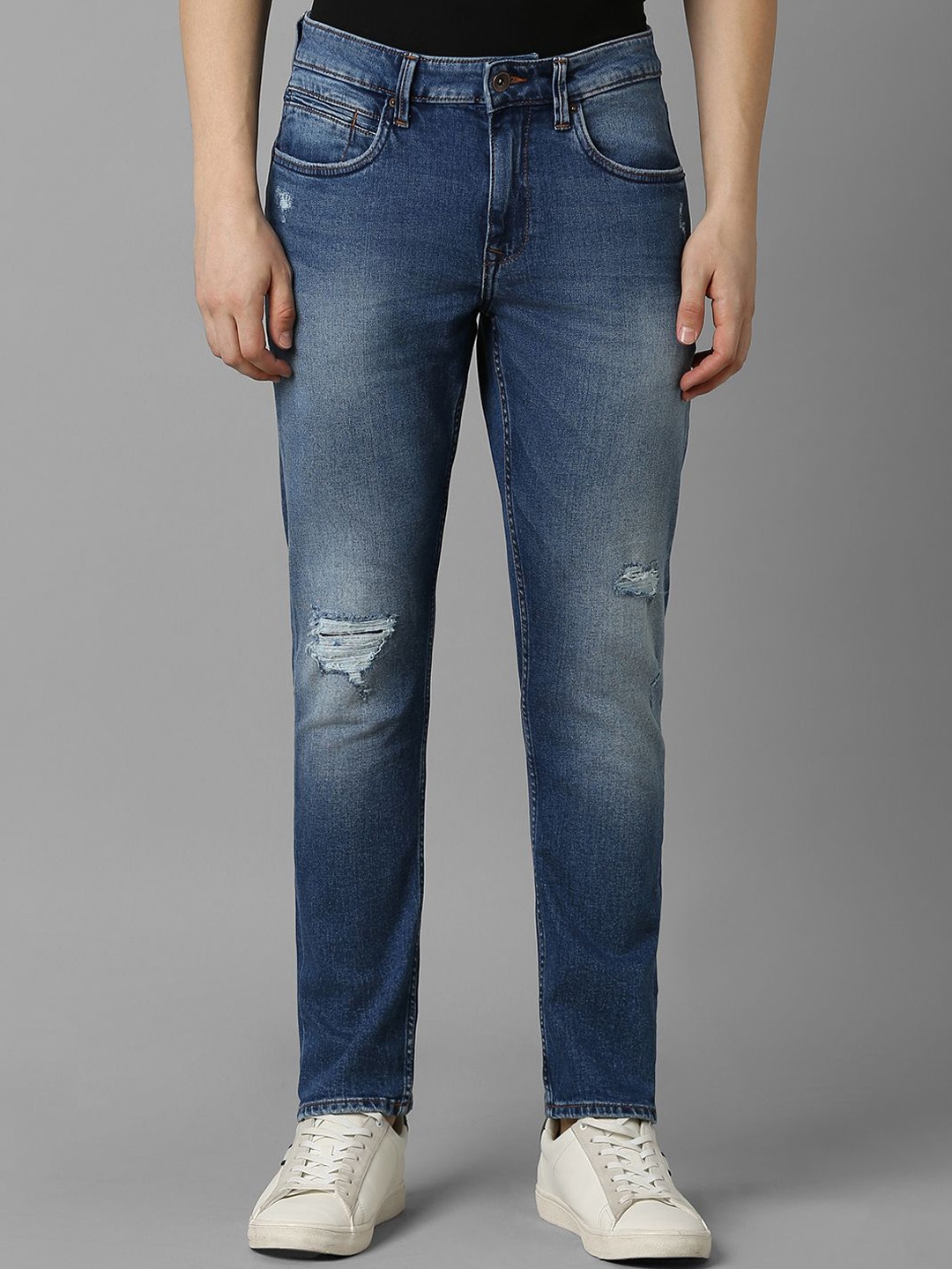 Louis Philippe Jeans Men Slim Fit Mildly Distressed Heavy Fade Jeans, Blue