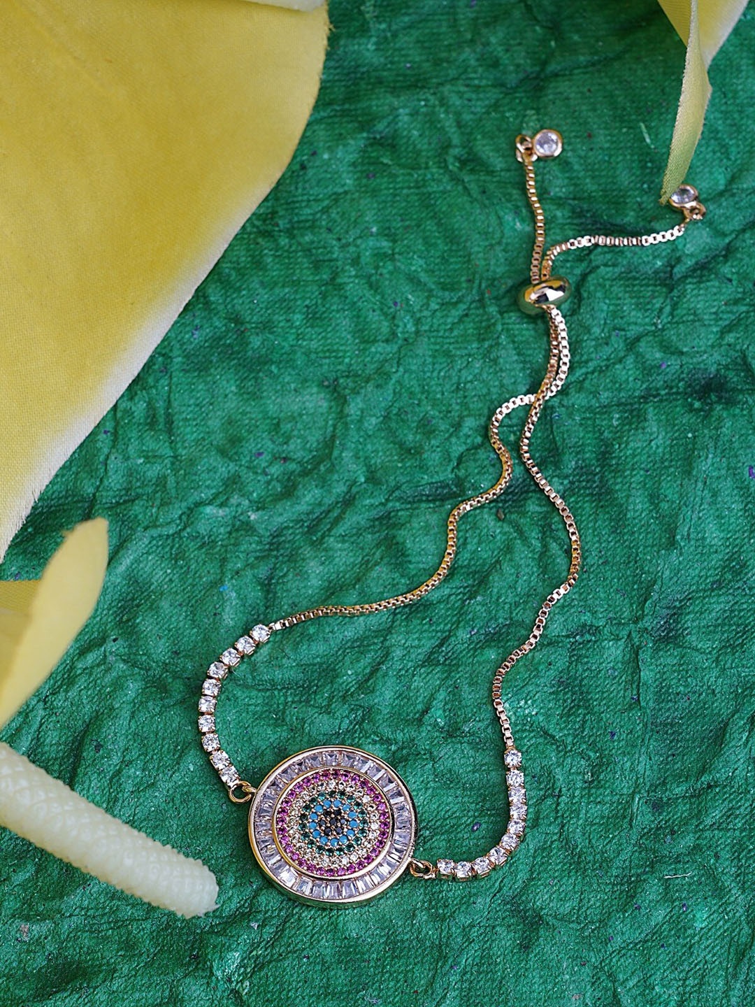 

House of Pataudi Zircon Studded Wraparound Bracelet Rakhi, Gold