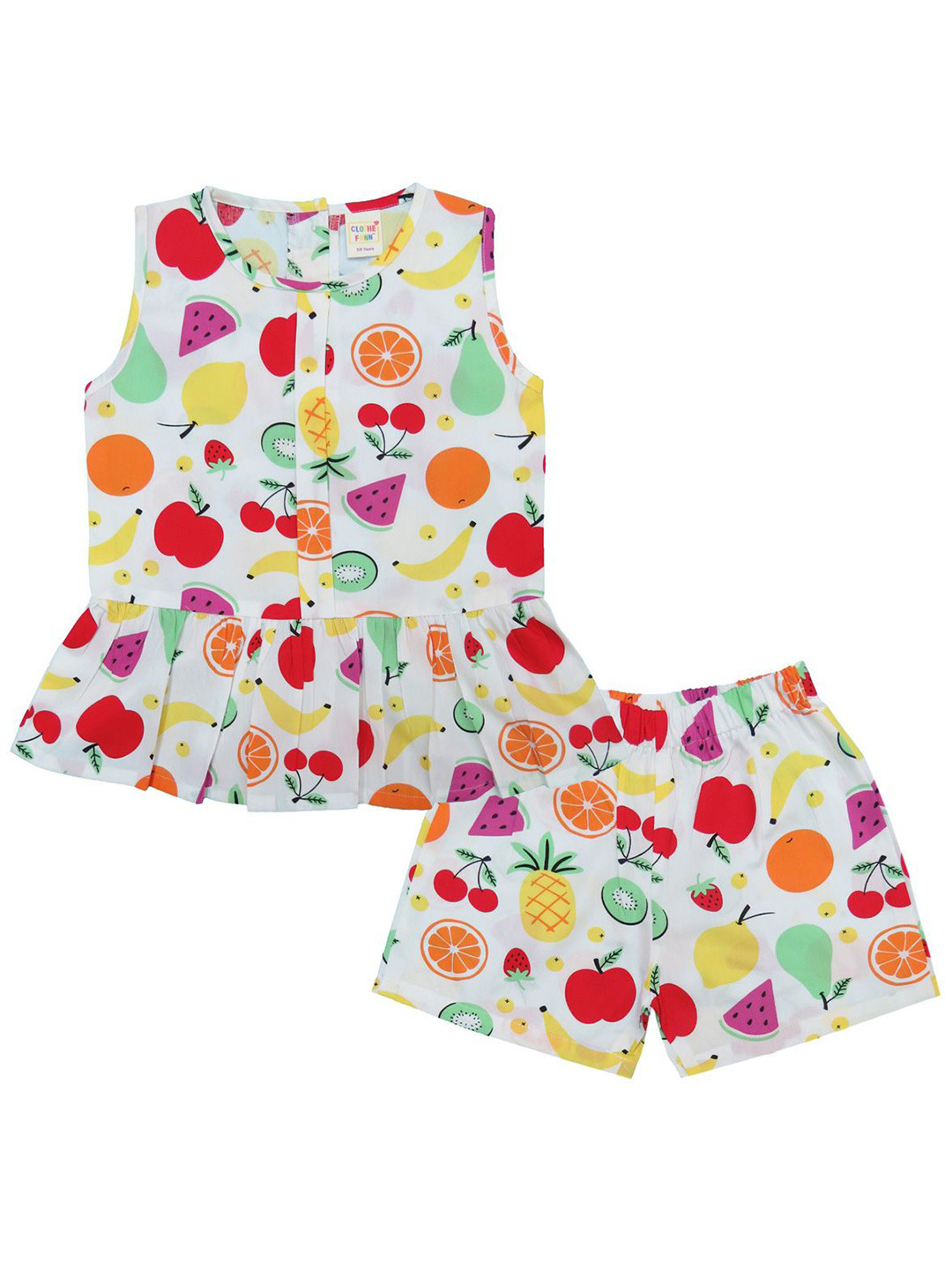 

Clothe Funn Girls Printed Top with Shorts, White