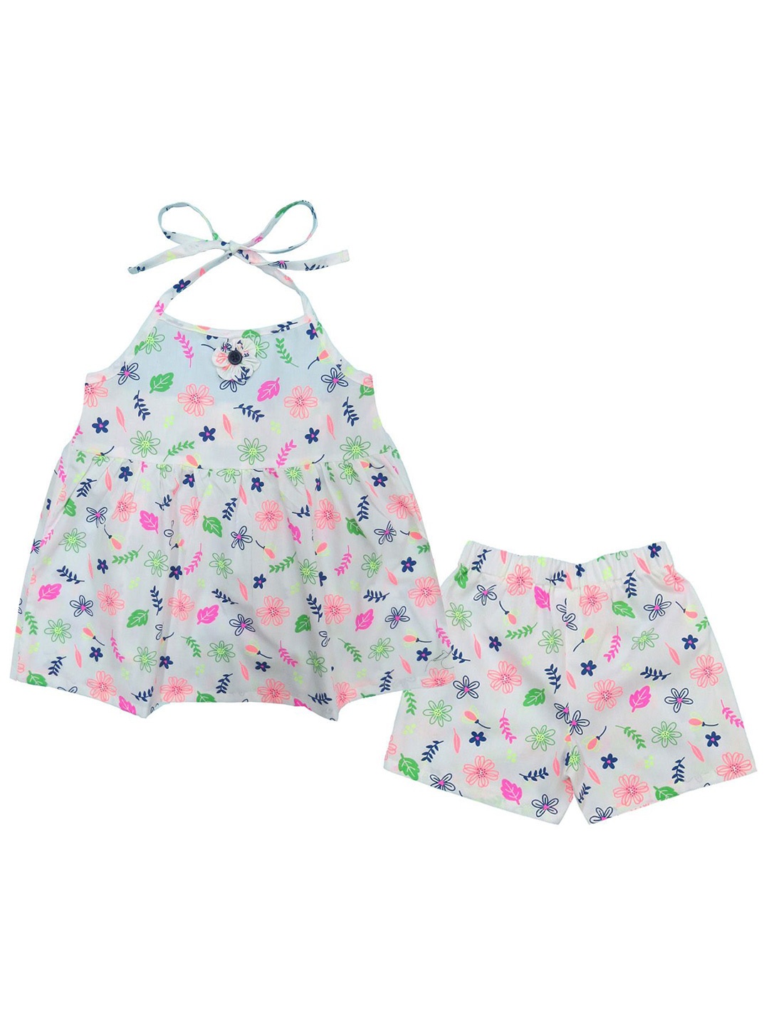 

Clothe Funn Girls Printed Top with Shorts, White
