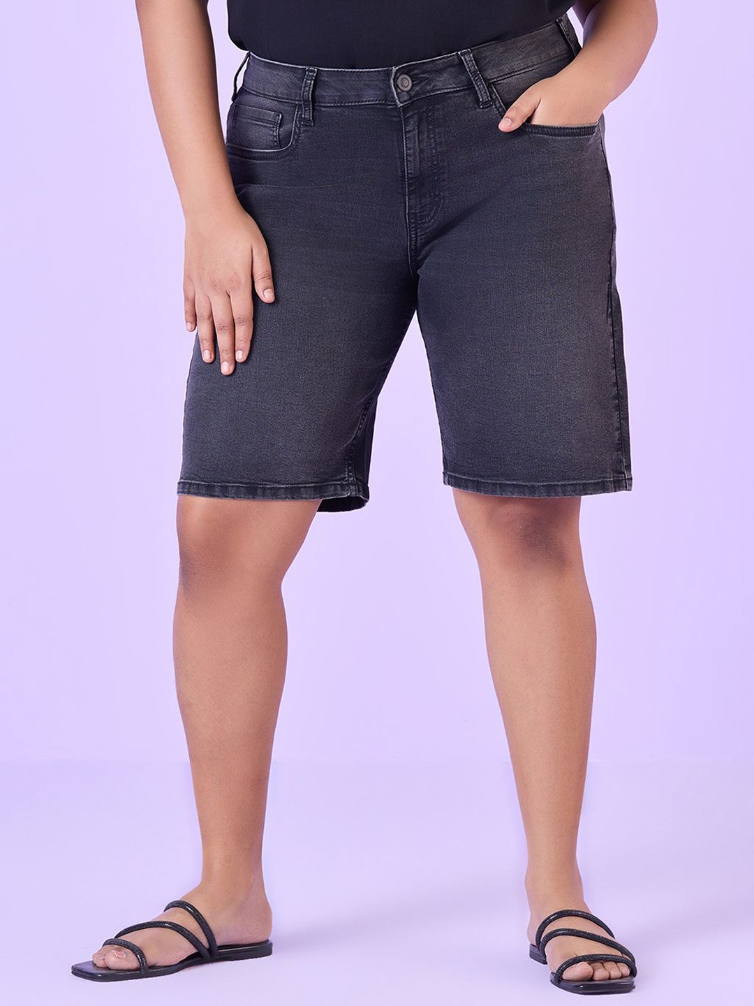 

Big Hello - The Plus Life Women Denim Shorts, Black