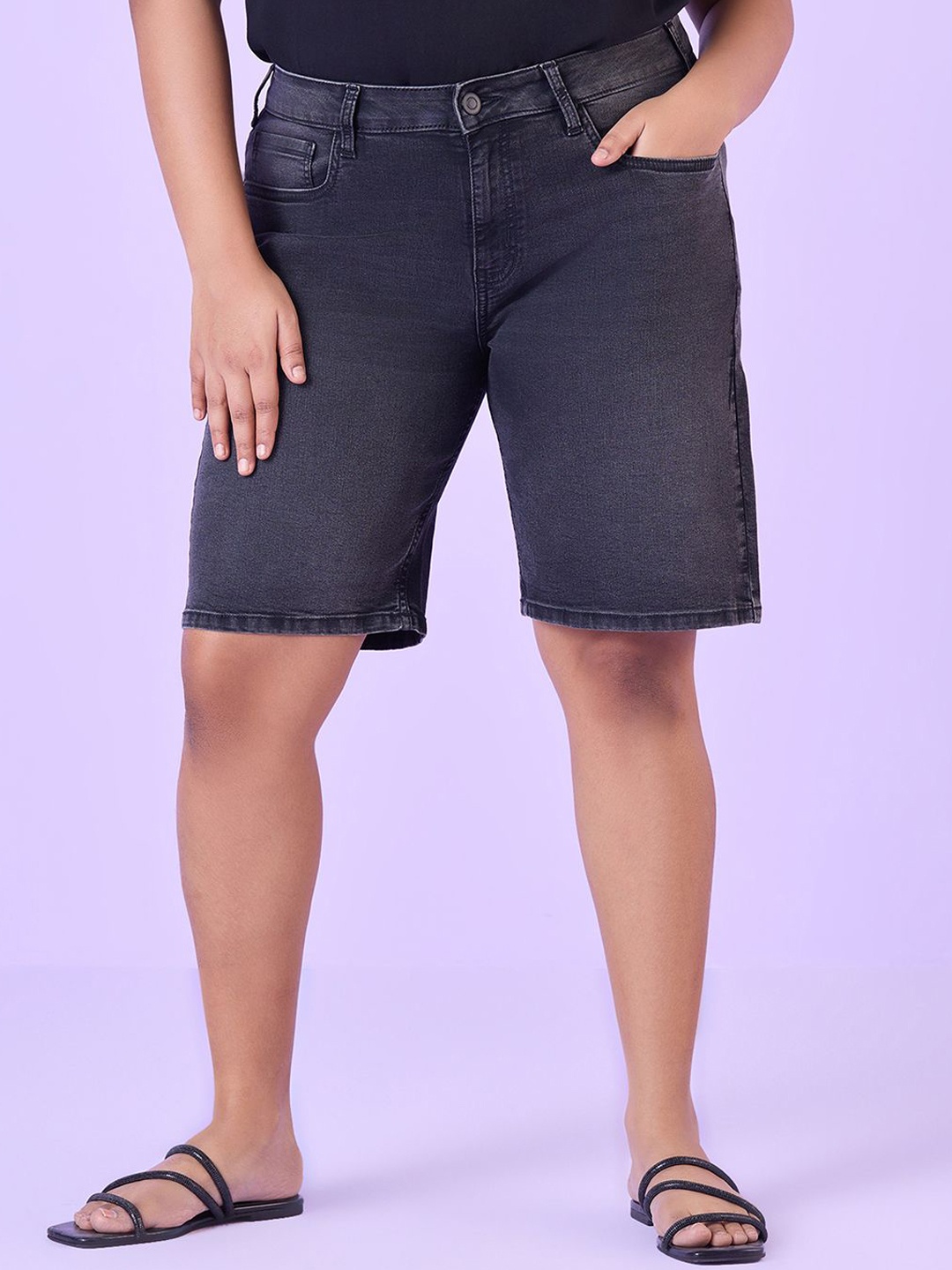 Big Hello - The Plus Life Women Denim Shorts, Black