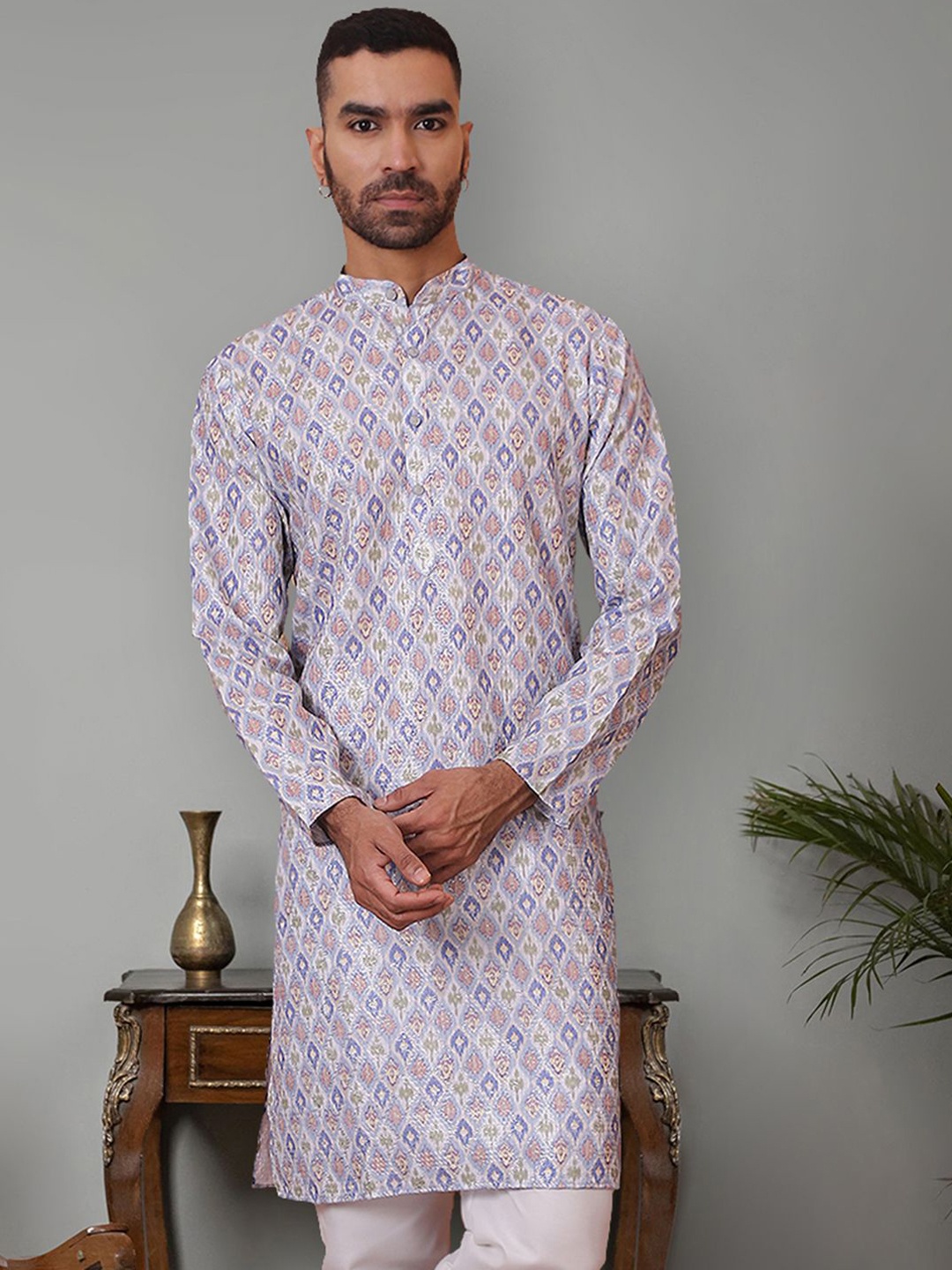 

Jompers Men Geometric Printed Kurta, Blue