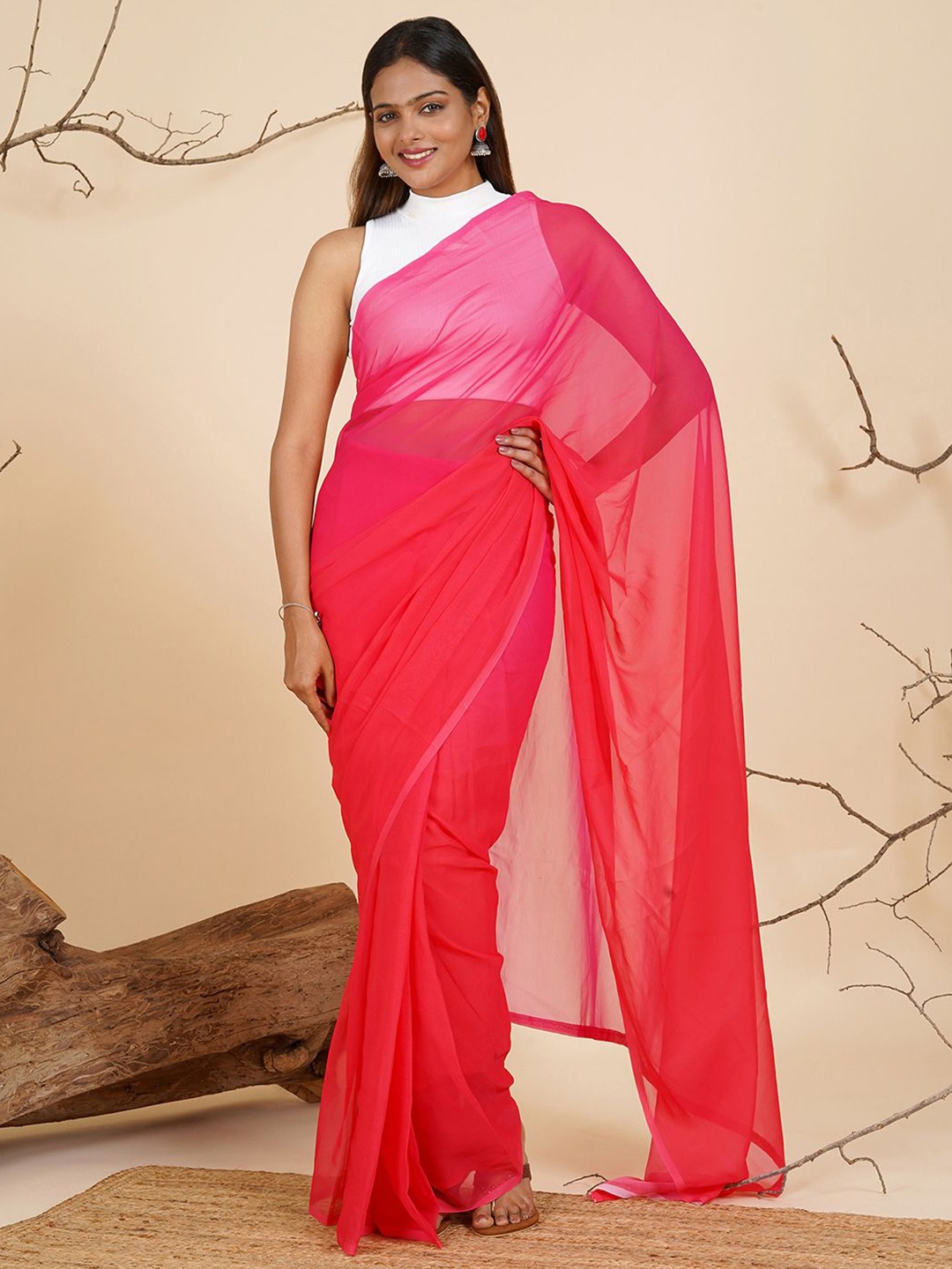 

TEEJH Ready to Wear Saree, Red