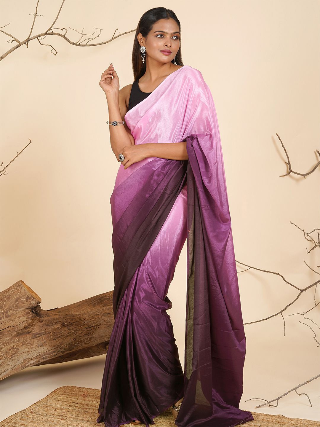 

TEEJH Ombre Ready to Wear Saree, Pink