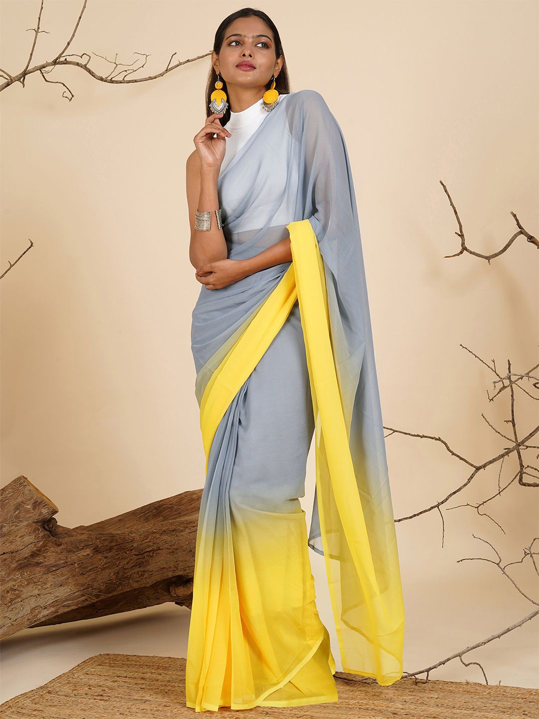 

TEEJH Ombre Ready to Wear Saree, Grey