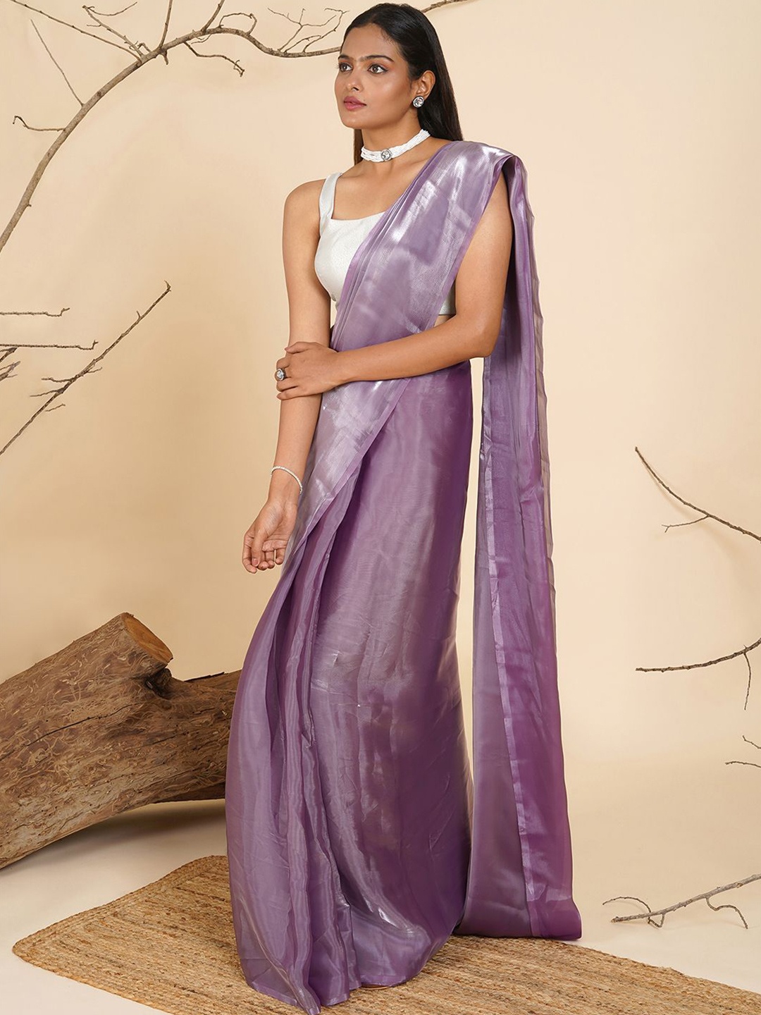 

TEEJH Tissue Ready to Wear Saree, Lavender