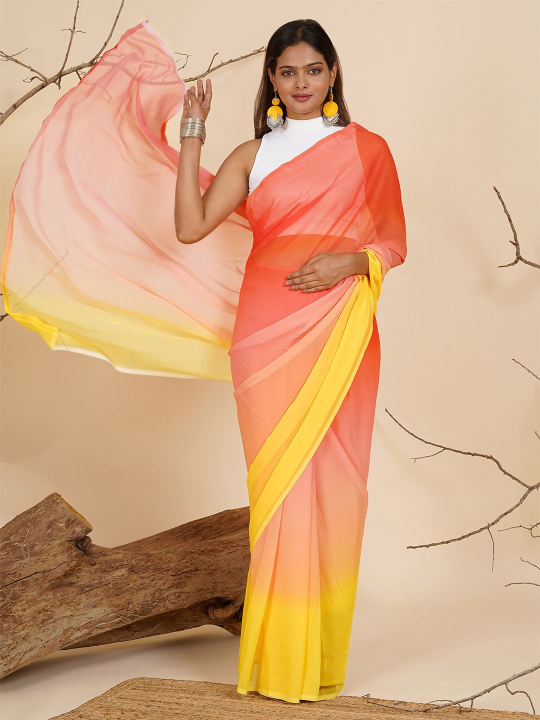 

TEEJH Ombre Ready to Wear Saree, Orange