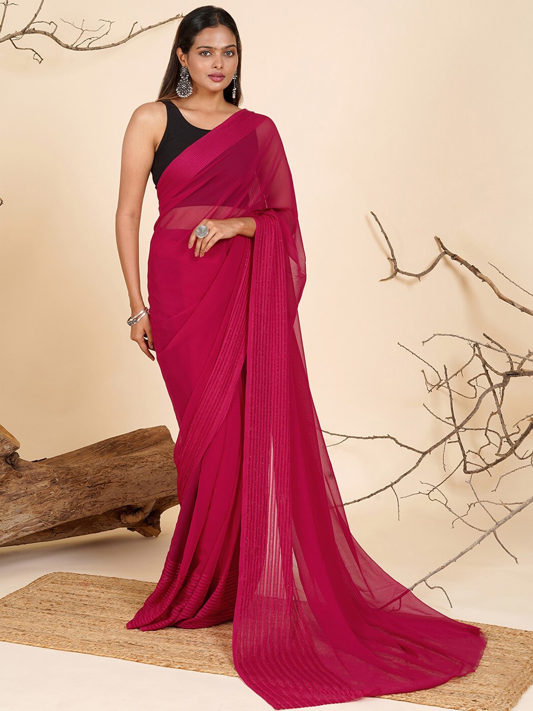 

TEEJH Ready to Wear Saree, Magenta