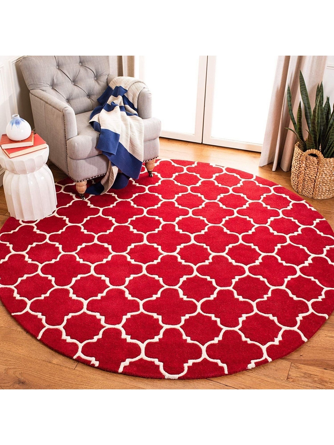 

IMRA CARPET Red & White Geometric Contemporary Woollen Carpet