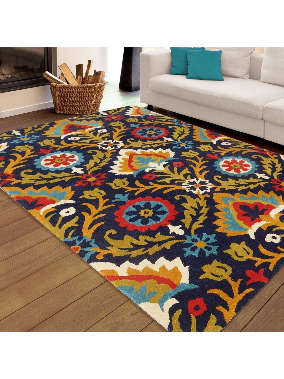 

IMRA CARPET Blue Floral Woollen Carpet