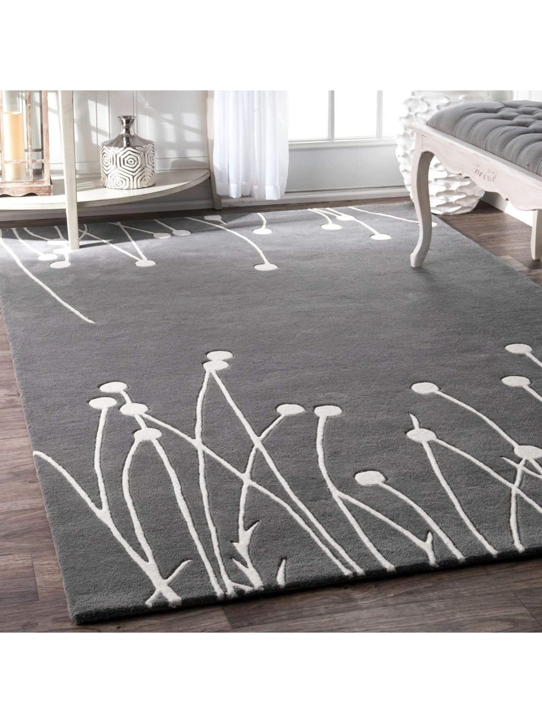 

IMRA CARPET Grey Floral Woollen Carpet