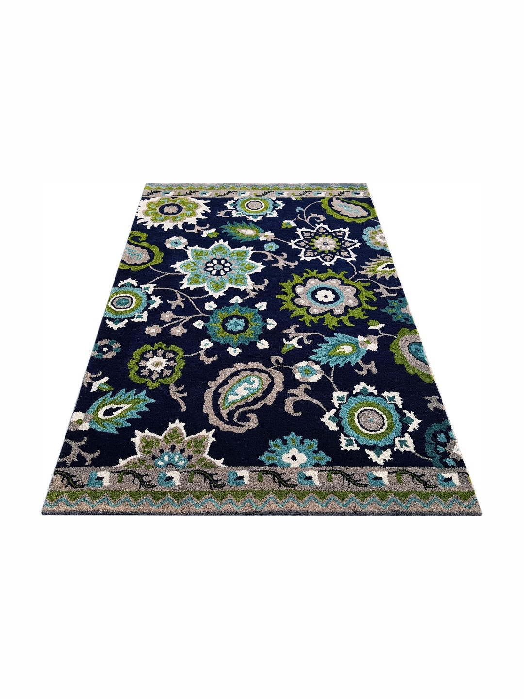 

IMRA CARPET Blue & White Ethnic Motifs Printed Woollen Carpet