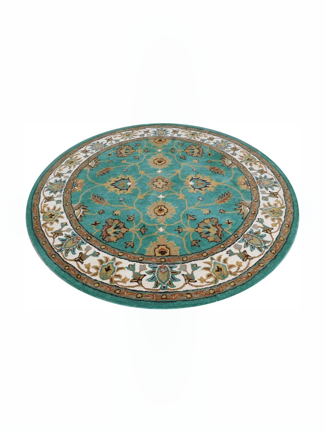 

IMRA CARPET Green Floral Woollen Round Carpet