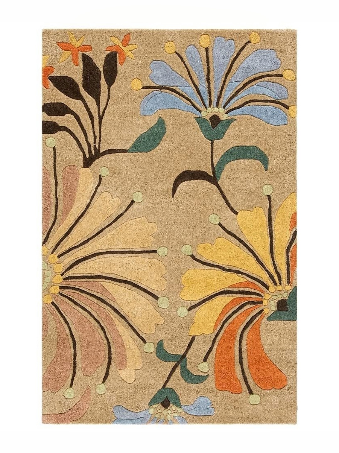 

IMRA CARPET Gold-Toned & Green Floral Woollen Carpet