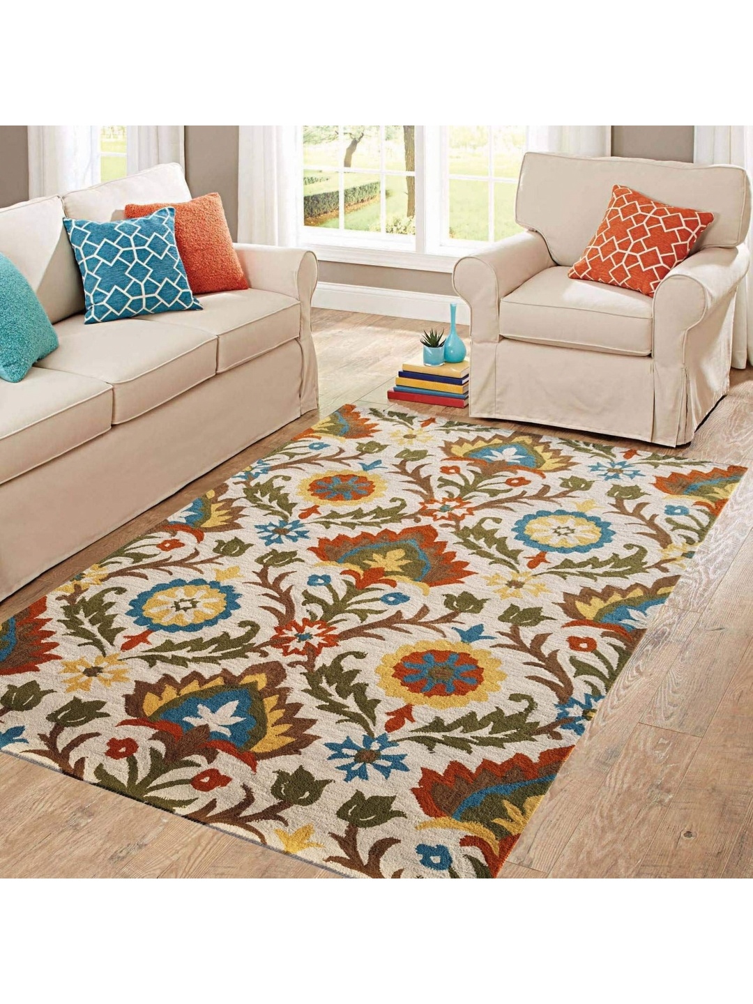 

IMRA CARPET Beige & Green Ethnic Motifs Woollen Carpet