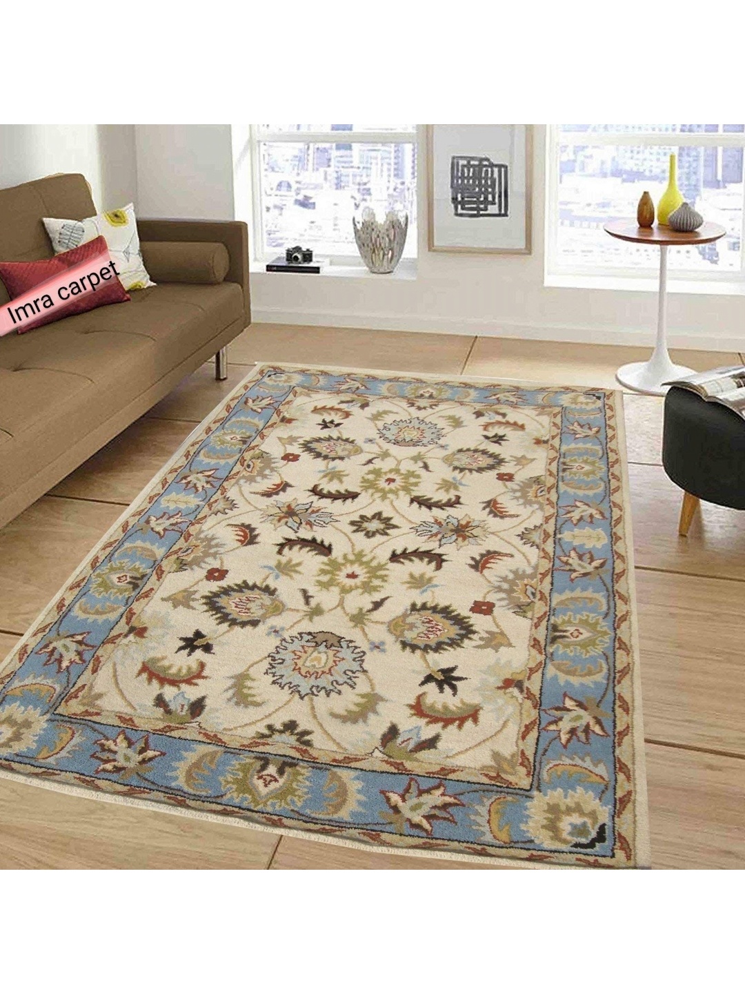 

IMRA CARPET Grey & Cream Ethnic Motifs Woollen Carpet