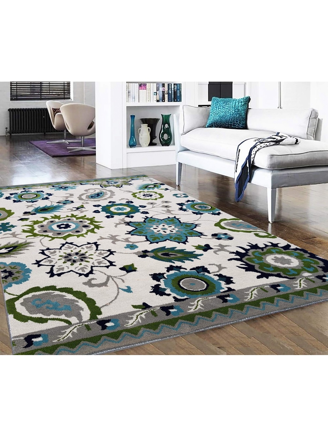 

IMRA CARPET Grey & White Ethnic Motifs Woollen Carpet