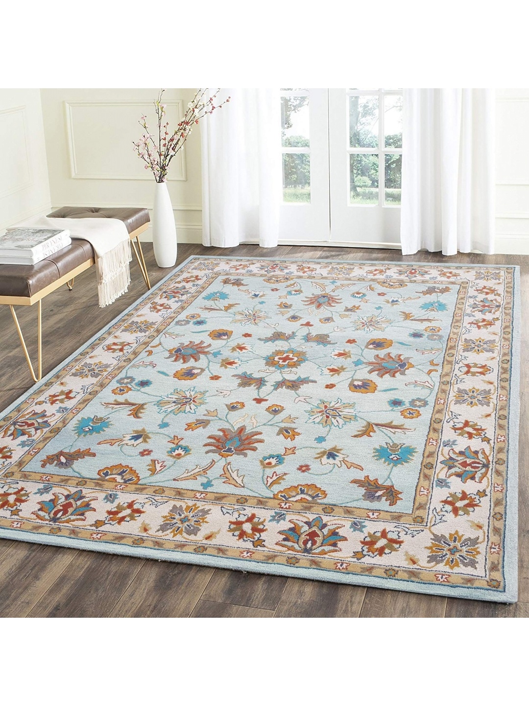 

IMRA CARPET Green & White Ethnic Motifs Woollen Carpet