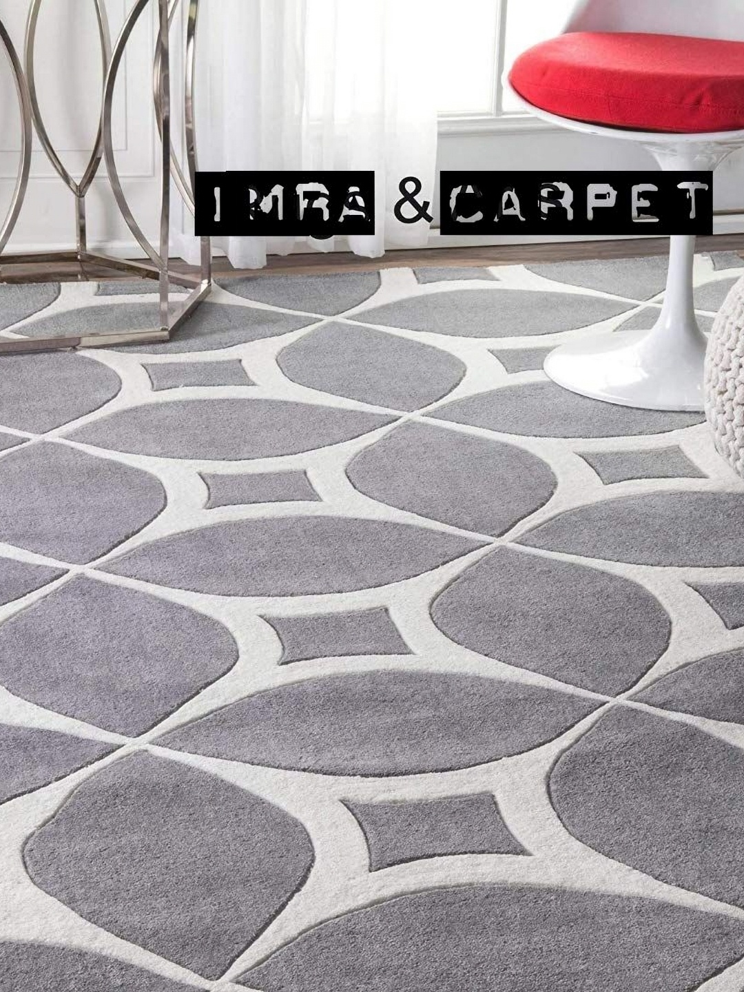 

IMRA CARPET Grey & White Geometric Woollen Carpet