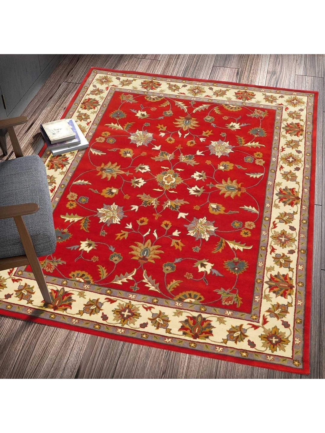 

IMRA CARPET Red Floral Woollen Carpet