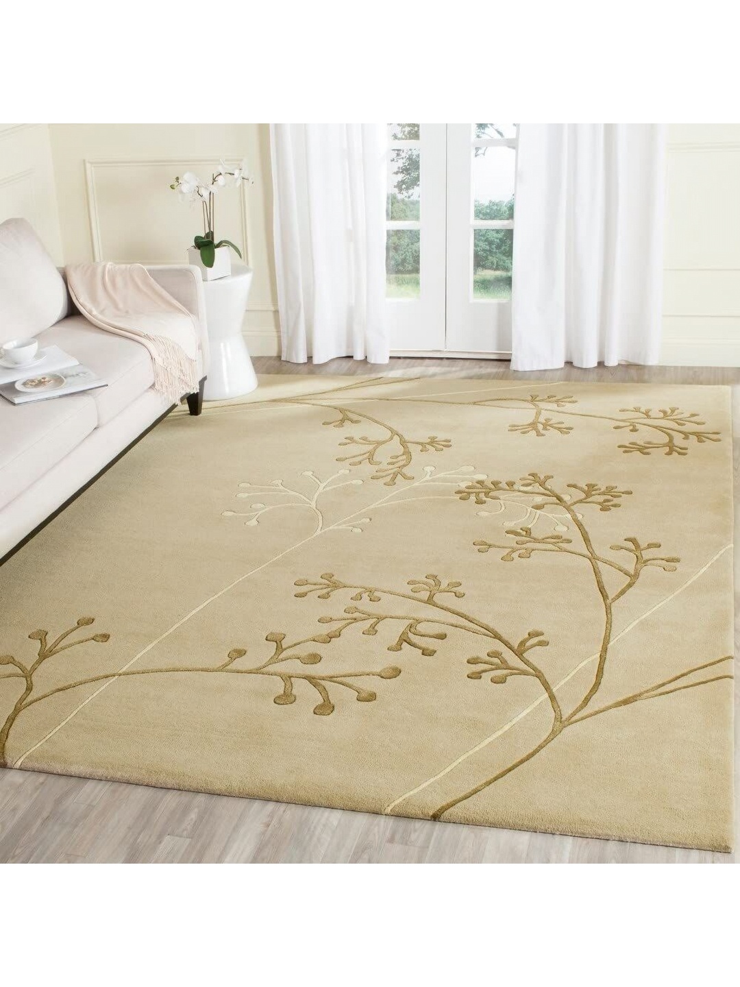 

IMRA CARPET Beige Ethnic Motifs Anti-Skid Woollen Carpet