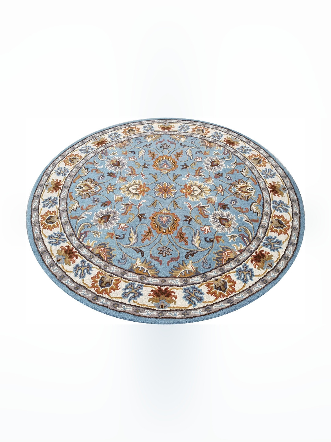 

IMRA CARPET Turquoise Blue & Cream Ethnic Motifs Woollen Carpet