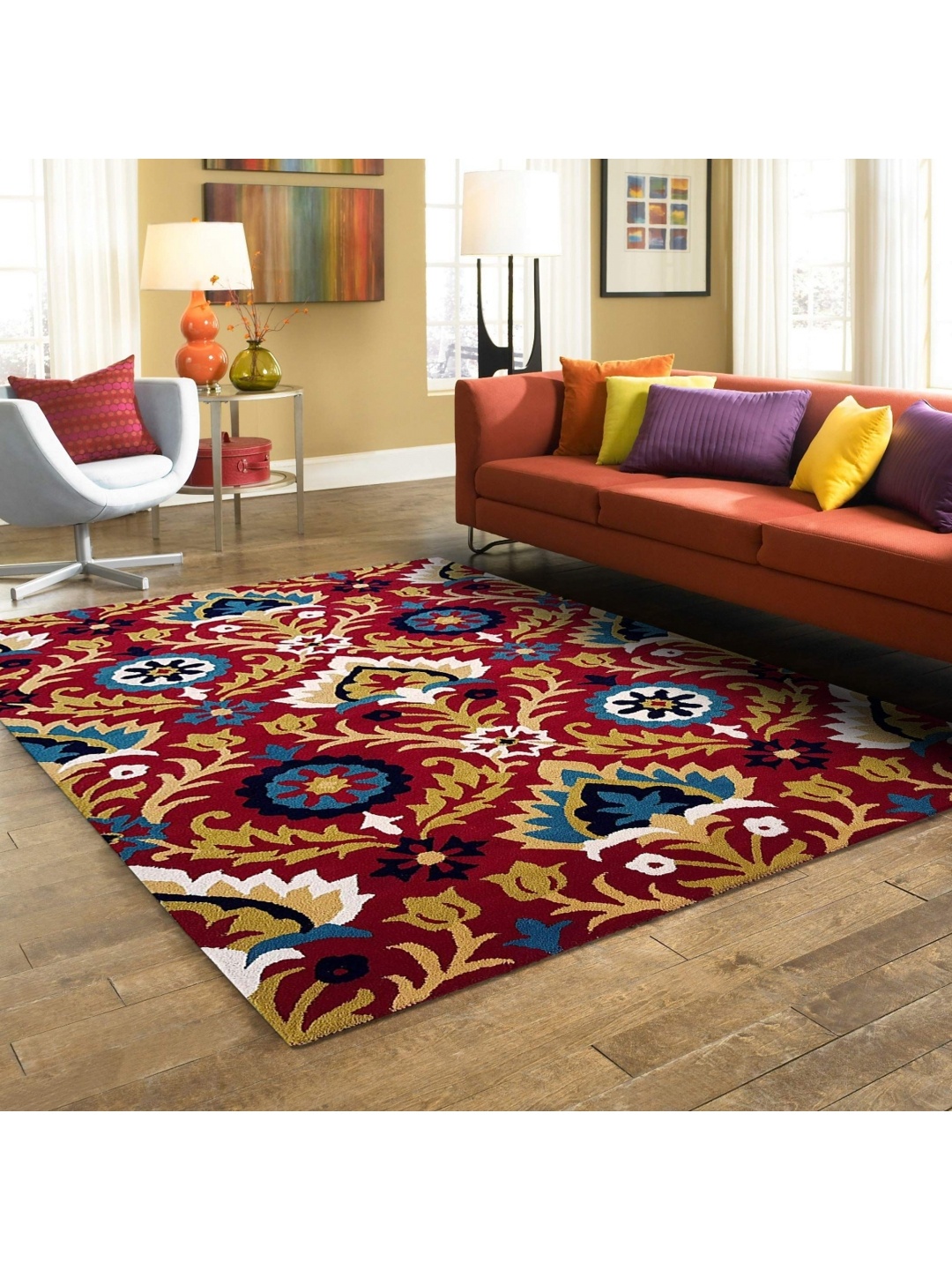 

IMRA CARPET Maroon Ethnic Motifs Woollen Carpet