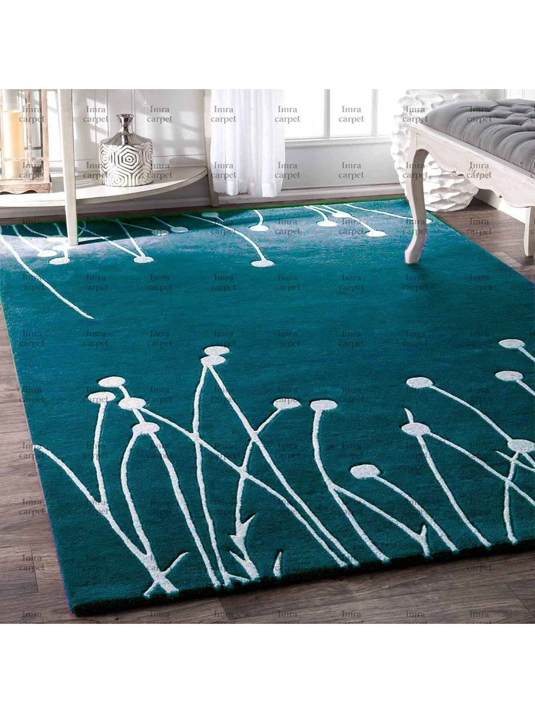 

IMRA CARPET Blue & White Floral Woollen Carpet