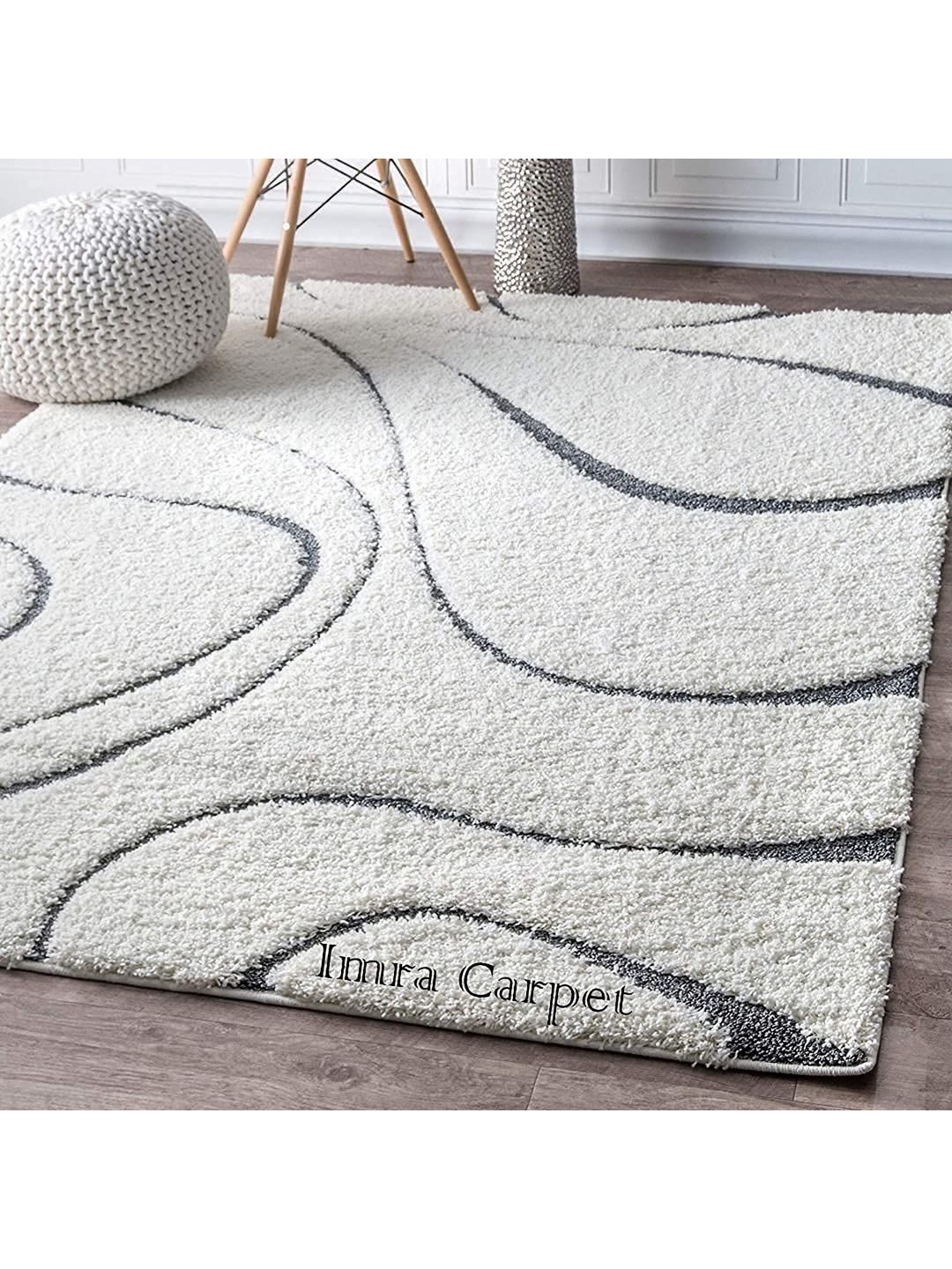 

IMRA CARPET White Abstract Woollen Carpet