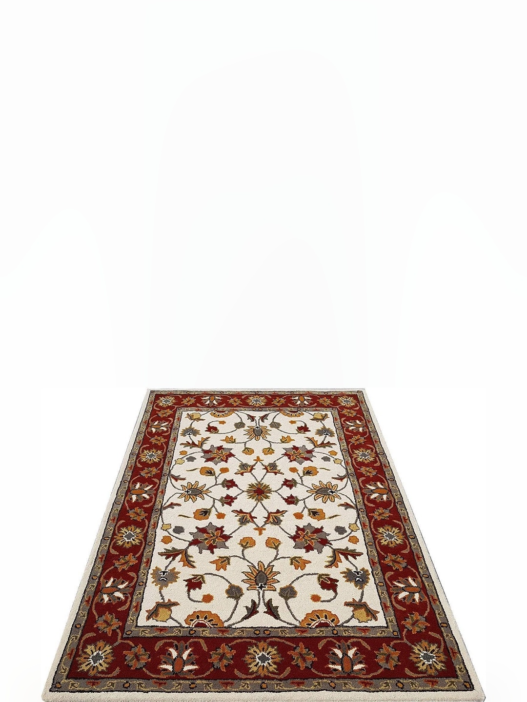 

IMRA CARPET Grey & White Ethnic Motifs Woollen Traditional Carpet