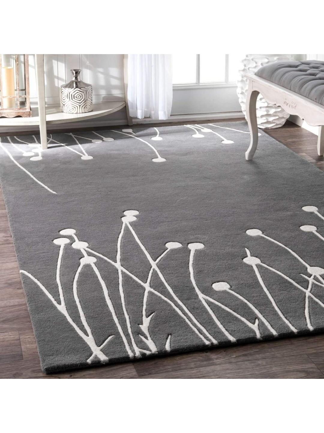 

IMRA CARPET Grey & White Abstract Woollen Carpet