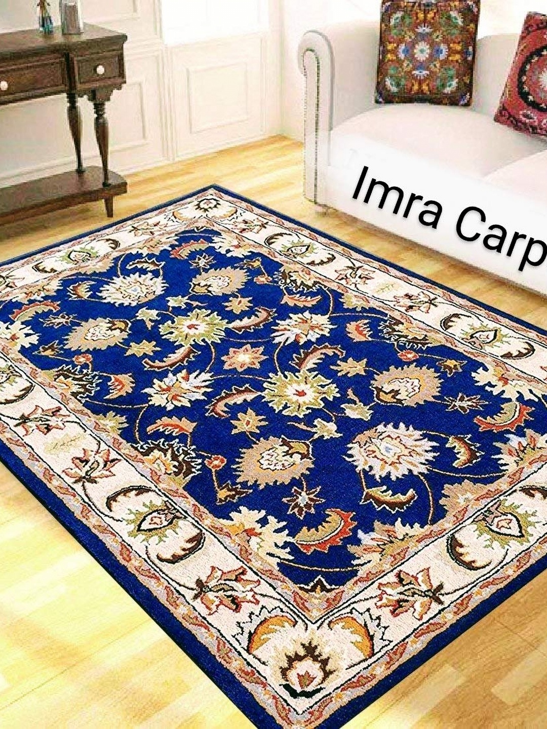 

IMRA CARPET Blue & Beige Ethnic Motifs Handmade Woollen Carpet