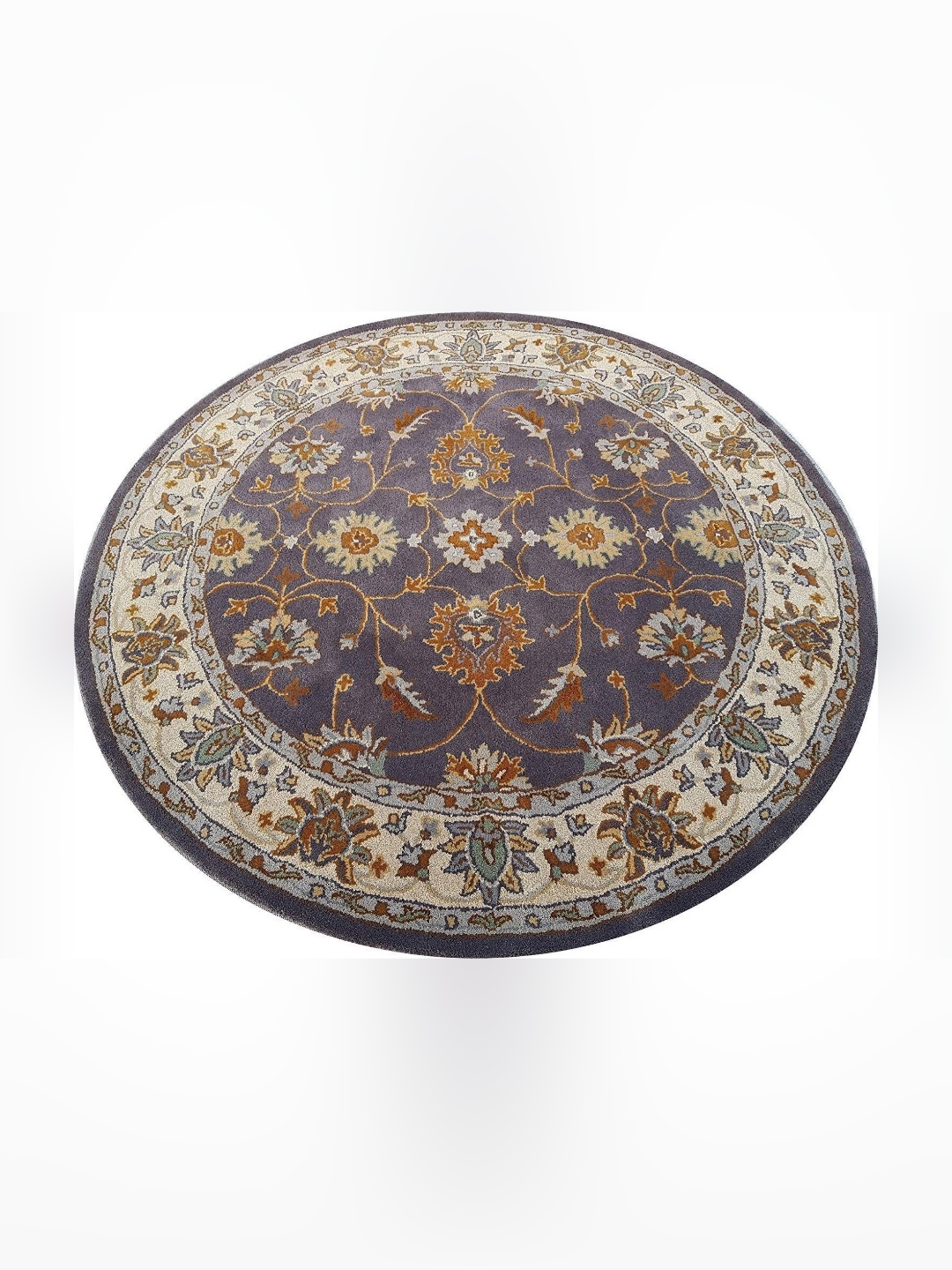 

IMRA CARPET Grey Floral Round Woollen Carpet