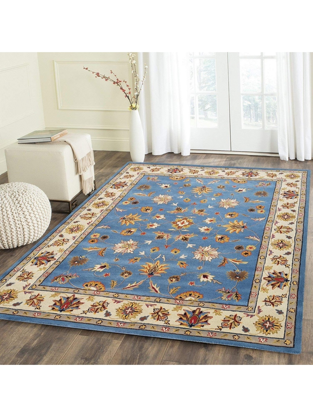 

IMRA CARPET Blue & Red Floral Traditional Woollen Carpet