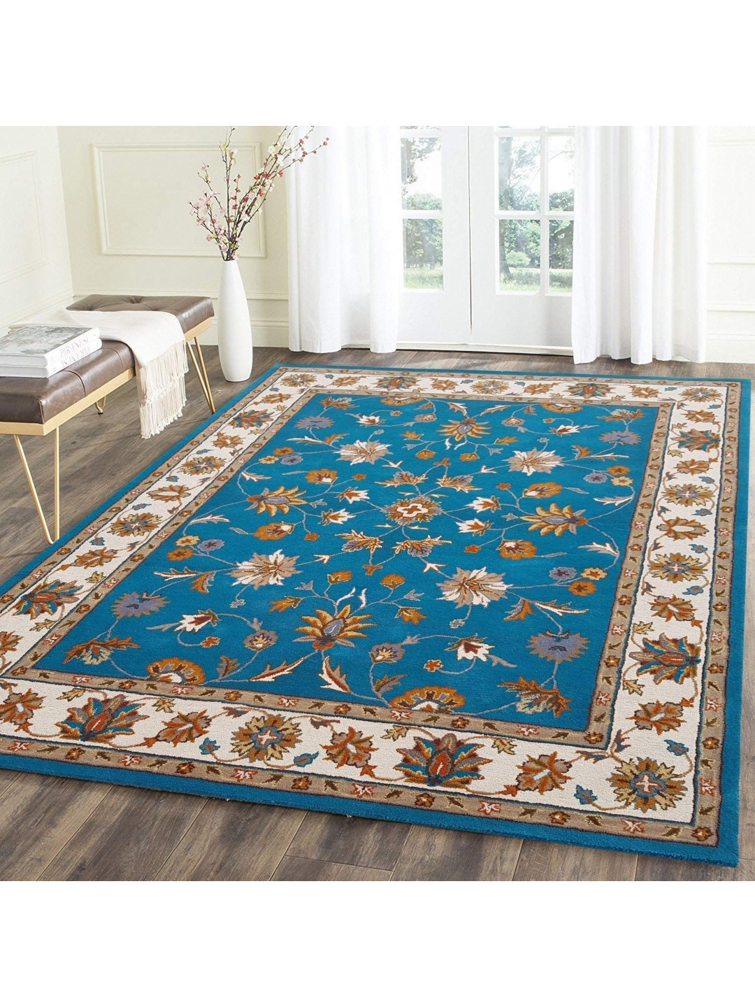 

IMRA CARPET Blue & Beige Floral Traditional Woollen Carpet
