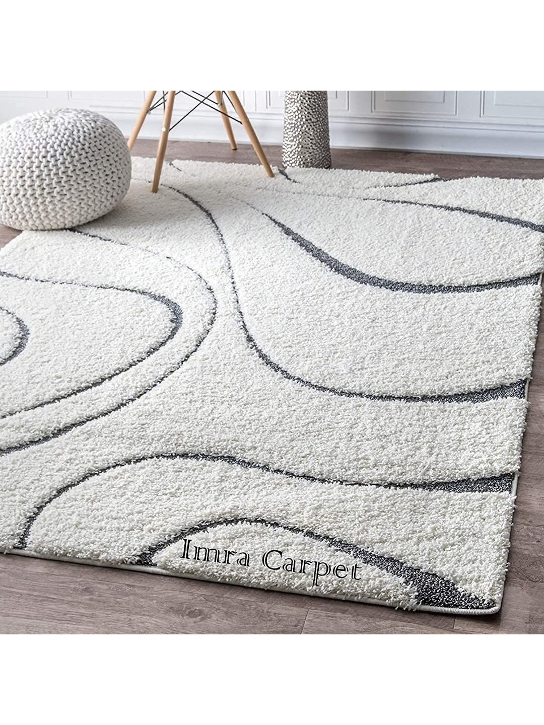 

IMRA CARPET White Abstract Anti-Skid Woollen Carpet
