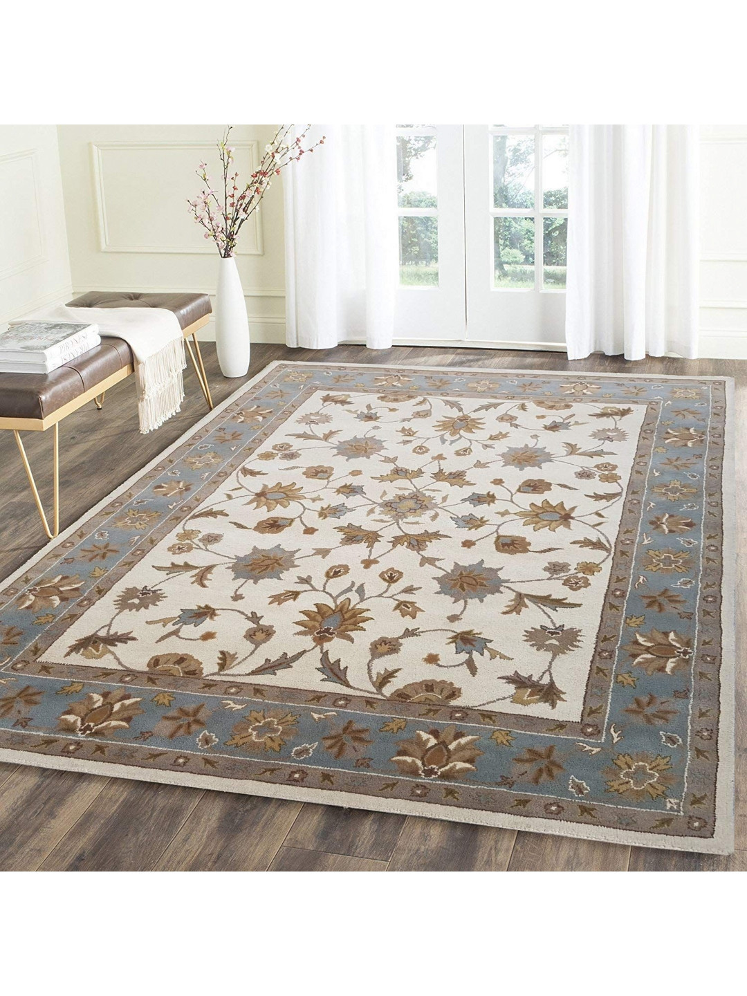 

IMRA CARPET Grey & Beige Floral Woollen Carpet